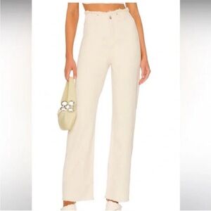 We Wore What raw edge high-rise cream straight leg denim jeans